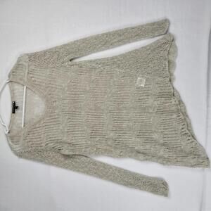 Eileen Fisher Crochet Tunic V-Neck Melange Linen Cotton Asymmetrical Knit Med